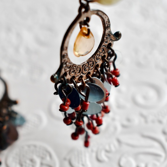 💞💗 Vintage Bronze Bohemian Antiqued Metal Beaded Chandelier Statement Earring - Picture 5 of 6